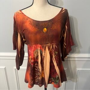 B.L.E.U. Women's Rhinestone Studded Short Sleeve Gypsy Festival Boho Top PM